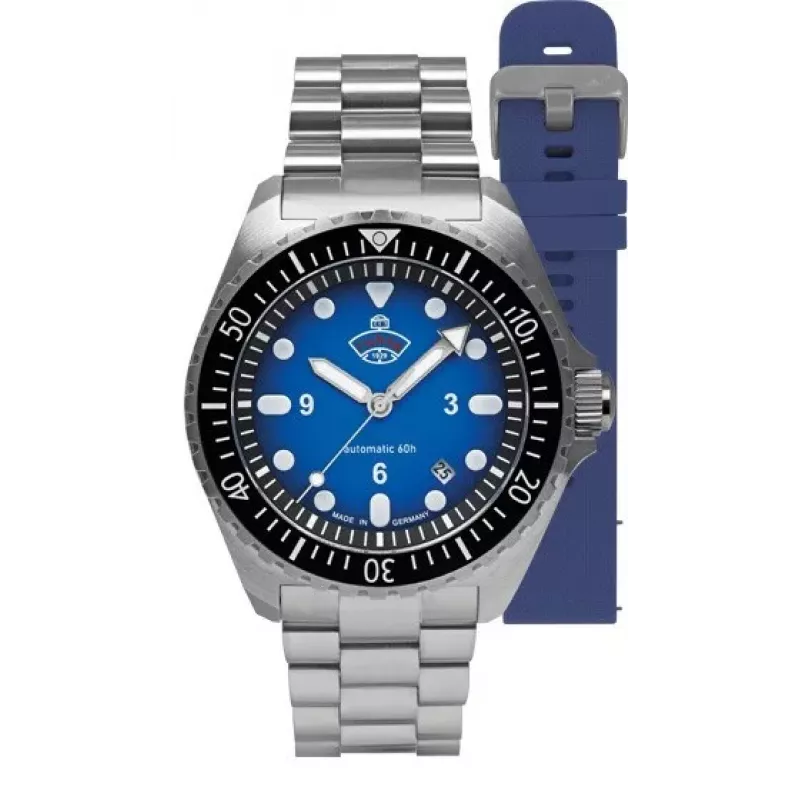 Ruhla 1929 NVA Kommando 4960M-3 SET Automātiskais Pulkstenis 40mm Melns Ciparnīca Ādas un NATO Siksna