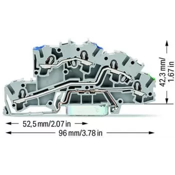 WAGO 2003-7646 3-vadu caurlaides spaiļu bloks, 2,5 mm², 800 V, pelēks, DIN-sliedes montāžai