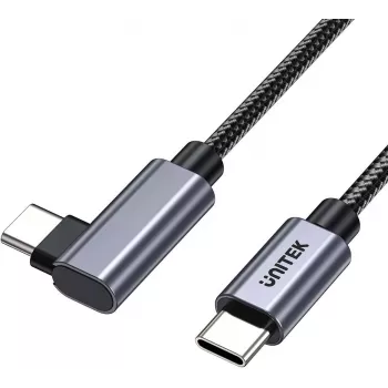 UNITEK USB-C kabelis 90° leņķī PD 100W 2m Melns
