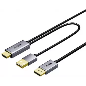 UNITEK HDMI to DisplayPort 4K kabelis ar USB-A barošanu, 1,8m, Melns