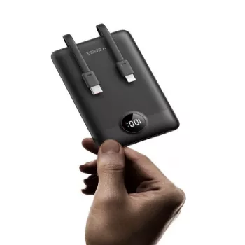 VEGER Powerbank C11 (W1170) PD QC3.0 22,5W 10000 mAh ar iebūvētiem USB-C un Lightning kabeļiem, melns