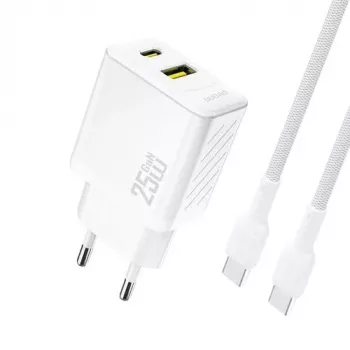 Dudao A26TCEU PD QC 25W GaN USB-A USB-C Wall Charger with USB-C Cable White