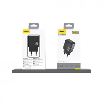 Dudao A26T GaN 25W USB-A, USB-C Lādētājs - Melns