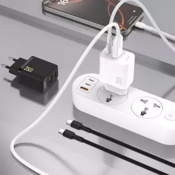 Dudao A26TCEU PD QC 25W GaN USB-A USB-C Wall Charger with USB-C Cable Black