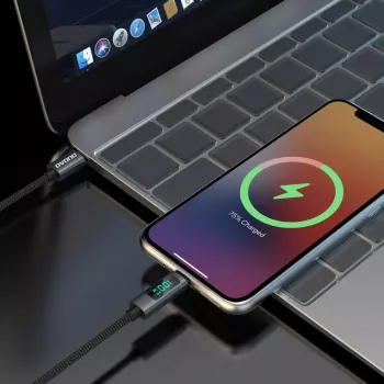 Dudao L7C USB-C to USB-C 100W kabelis ar LED displeju 1m - Melns