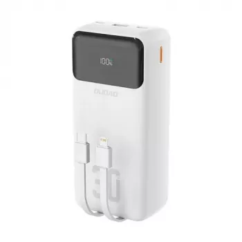 Dudao K15Max 30000mAh PD 22.5W Powerbank ar USB-C un Lightning kabeļiem Balts