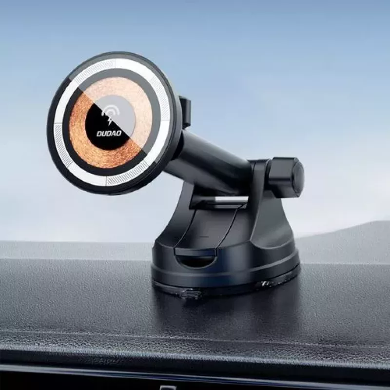Dudao F12MAX+ Magnētiskais bezvadu auto lādētājs ar turētāju 15W MagSafe - Melns