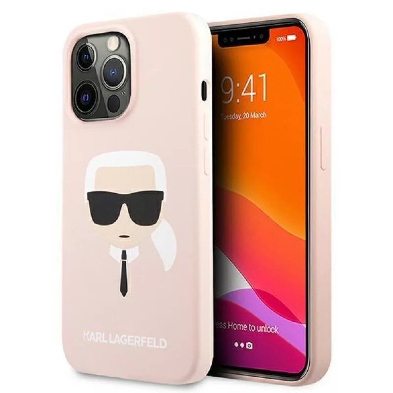 Karl Lagerfeld Apple iPhone 13 Pro Liquid Silicone Karl Head Case Pink