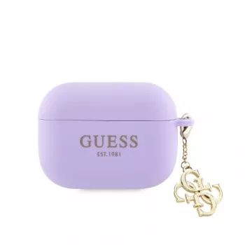 Guess Apple AirPods Pro Silikona Maciņš Classic Logo Gold ar 4G Charm Purple