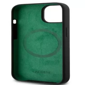Lacoste Apple iPhone 15 6,1 inch Liquid Silicone Microfiber Croc Logo Magsafe Back Cover Black