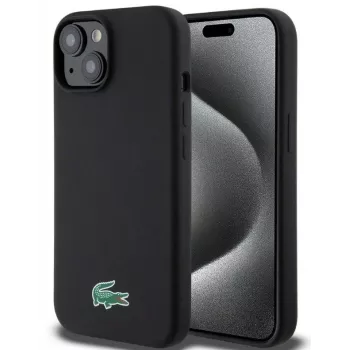 Lacoste Apple iPhone 15 6,1 inch Liquid Silicone Microfiber Croc Logo Magsafe Back Cover Black