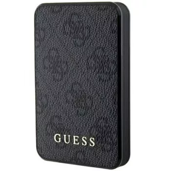 Guess Powerbank 15W 5000mAh 4G Leather Metal Logo Magsafe Charger Black