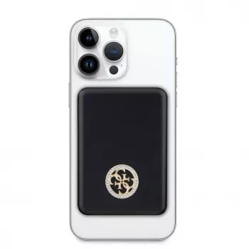 Guess Power Bank 5000mAh 15W MagSafe un Parastā Uzlāde ar Strassed 4G Logo Melns