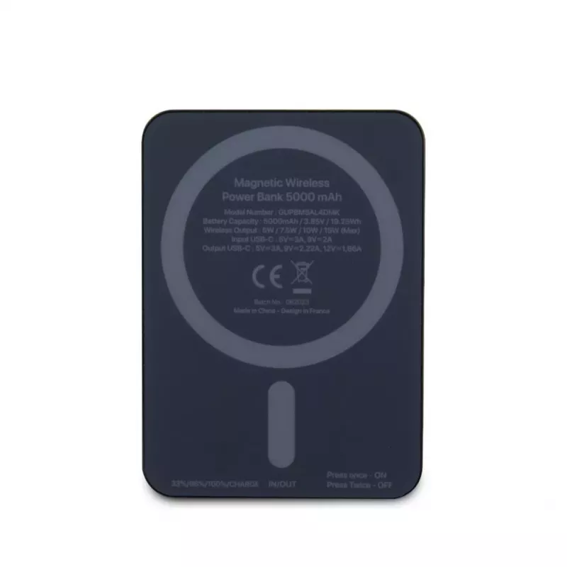 Guess Power Bank 5000mAh 15W MagSafe un Parastā Uzlāde ar Strassed 4G Logo Melns
