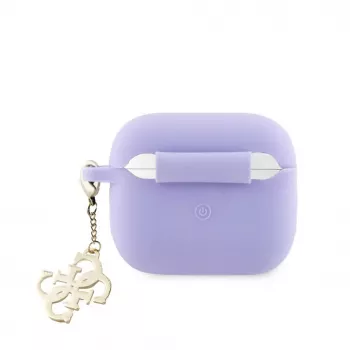 Guess AirPods 3 Silikona Maciņš Classic Logo Gold ar 4G Piekariņu Purple