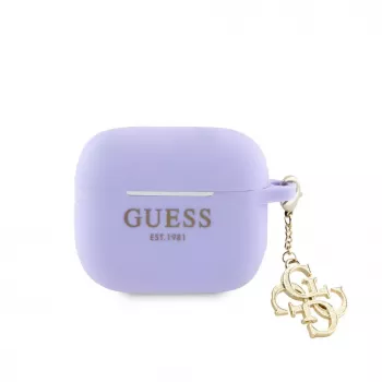 Guess AirPods 3 Silikona Maciņš Classic Logo Gold ar 4G Piekariņu Purple