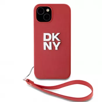DKNY PU Īstas ādas Stack Logo Wrist Strap Maciņš iPhone 15 Sarkans
