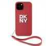 DKNY PU Īstas ādas Stack Logo Wrist Strap Maciņš iPhone 15 Sarkans