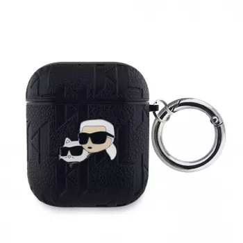 Karl Lagerfeld PU Embossed Karl and Choupette Heads Case for AirPods 1/2 Black