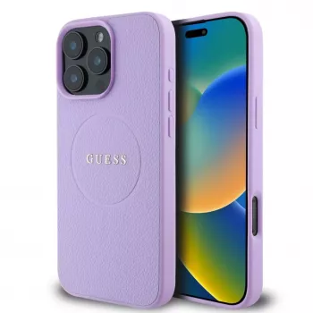 Guess PU Grained Classic Logo MacSafe Macītis iPhone 16 Pro Max Purple
