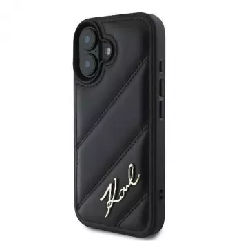Karl Lagerfeld cietais maciņš iPhone 16, Quilted Signature, melns