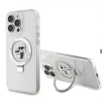 Karl Lagerfeld Apple iPhone 16 Pro Ringstand Karl and Choupette MagSafe maciņš caurspīdīgs