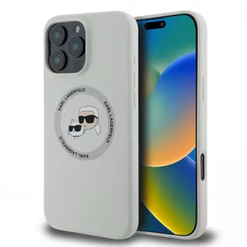 Karl Lagerfeld Liquid Silicone K&CH Heads MagSafe Case for iPhone 16 Pro Max Beige