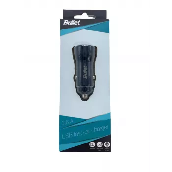 BULLET USB Auto Lādētājs Q3.0 + Type C 2.4A Melns