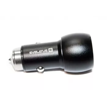 Evelatus EC7DC01 Auto Lādētājs 3.1A 2 USB Porti ar Nerūsējošā Tērauda Avārijas Instrumentu Melns