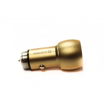 Evelatus ECC01 GOLD Auto lādētājs 2 USB porti 3.1A ar nerūsējošā tērauda avārijas glābšanas instrumentu Zelts