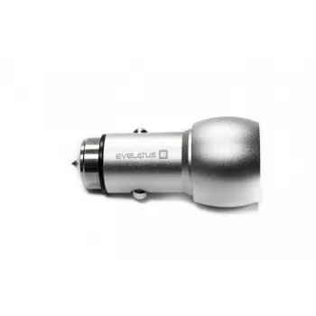 Evelatus Universālais Auto Lādētājs ECC01 2USB Porti 3.1A ar Nerūsējošā Tērauda Avārijas Instrumentu Sudrabs