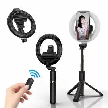 Elight L07 Professional Selfie Stick (max 90cm) ar gredzenveida LED gaismu, statīvu un Bluetooth slēdzi