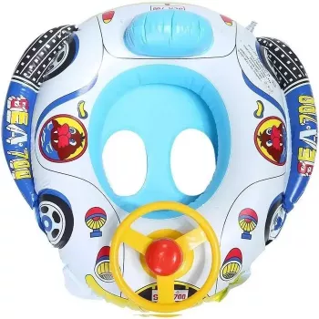 IVY Inflatable Baby Float Seat 62×44×25cm Car Design with Steering Wheel Toddler Water Buoy Multicolor