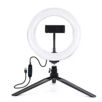 Elight ST6-5 16cm 10W LED Light Ring ar telefona turētāju + 0.5m metāla statīvs + BT tālvadības pults Melns