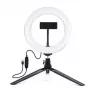 Elight ST6-5 16cm 10W LED Light Ring ar telefona turētāju + 0,5m metāla statīvs + BT tālvadības pults Melns