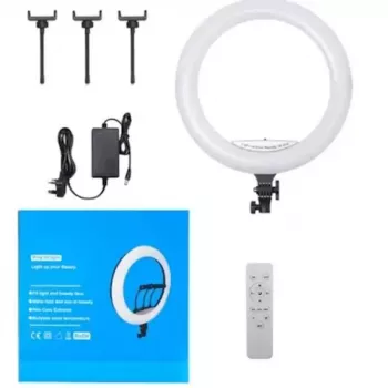 Elight SR18 45cm LED Light Ring ar 3x viedtālruņa turētāju + 220V adapteri + BT tālvadības pulti Melns
