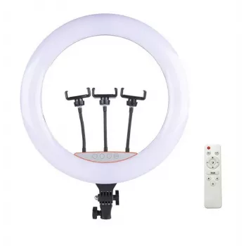 Elight SR18 45cm LED Light Ring ar 3x viedtālruņa turētāju + 220V adapteri + BT tālvadības pulti Melns