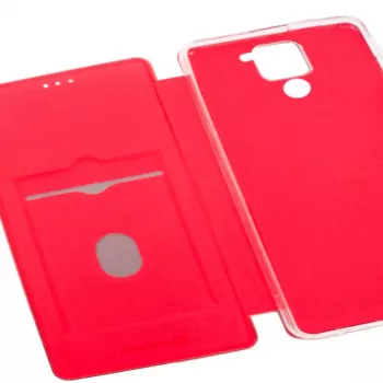 Evelatus Book Case Xiaomi Redmi Note 9, Vīna sarkans, PU āda, Maks maciņš ar karšu kabatām un statīvu