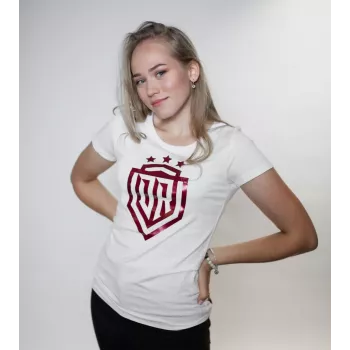 Dinamo Women's T-Shirt L DINAMO with Red Metallic Printing White