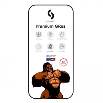 Connect Apple iPhone 15 Pro Corning Gorilla Glass Anti-Static 3D Full Cover 5X Stronger Screen Protector Black