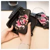 Evelatus Apple iPhone 14 Pro Max Ādas Maciņš Ar Rāvējslēdzēju Ziedu Raksts Melns