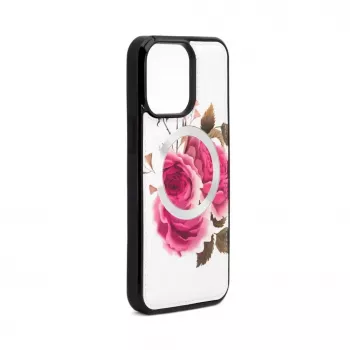 Evelatus Apple iPhone 15 Pro Leather Case Zipper Design Flower White