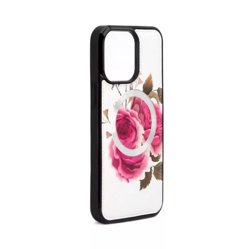 Evelatus Apple iPhone 15 Pro Leather Case Zipper Design Flower White