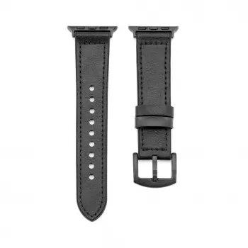 Connect Watch 42/44/45mm Silicone Patch Leather Watch Strap (132mm M/L) Black