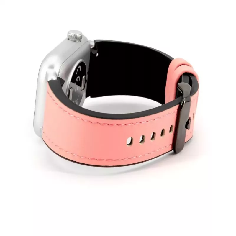 Connect 20mm Silicone Patch Leather Watch Strap (130mm M/L) Pink