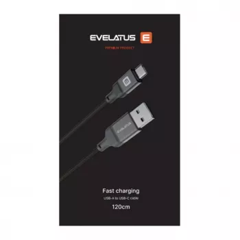 Evelatus USB-A to USB-C kabelis 1,2m Pīts Neilons Melns