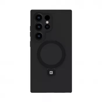 Evelatus Samsung S24 Ultra Premium Magsafe ar Statīvu Soft Touch Silikona Maciņš Melns