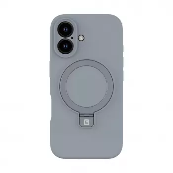Evelatus Apple iPhone 16 Premium Magsafe ar Statīvu Soft Touch Silikona Maciņš Sudrabs