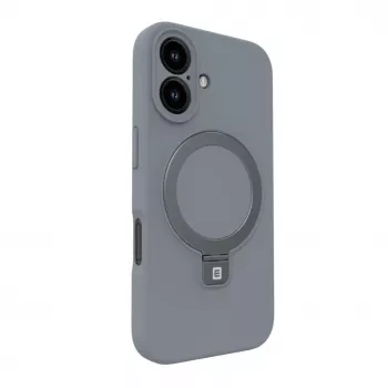Evelatus Apple iPhone 16 Premium Magsafe ar Statīvu Soft Touch Silikona Maciņš Sudrabs