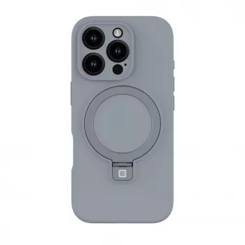 Evelatus Apple iPhone 16 Pro Premium MagSafe ar Statīvu Soft Touch Silikona Maciņš Sudrabs